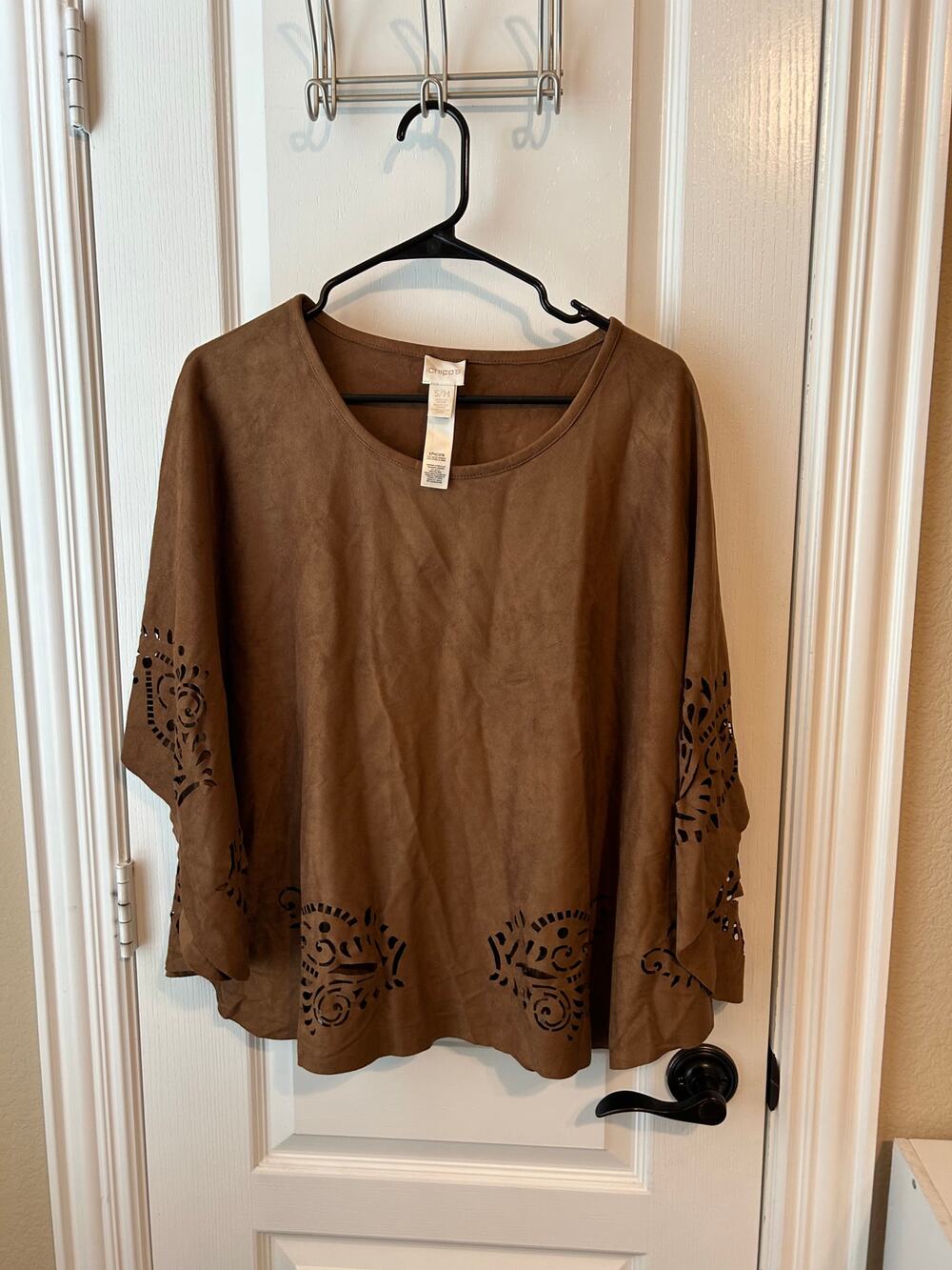 Chico's Faux Suede Laser Cut Poncho Western Boho